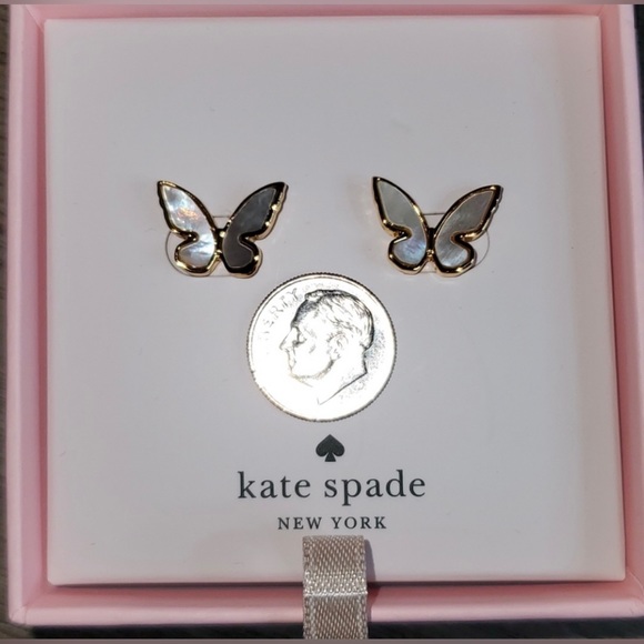 New KATE SPADE mother of pearl/gold plated butterfly stud earrings - Picture 5 of 5